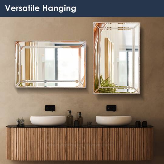 Head West 30" Silver Metro Beaded Glass Framed Vanity Mirror